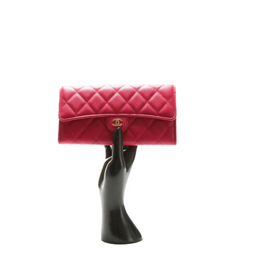 CHANEL CC Gusset Classic Flap Wallet Pink Leather