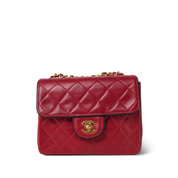 Red leather Quilted Black Trim Mini Square Flap Gold Hardware