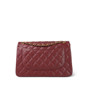 18C Dark Red Glittery leather Quilted Jumbo Classic Flap Aged Gold Hardware