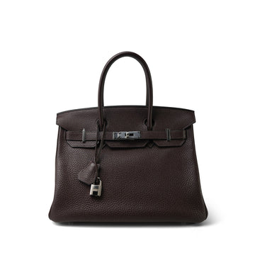 Birkin 30 Chocolate leather Palladium Plated [K] Stamp
