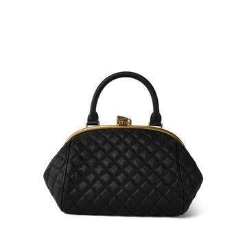 Black leather Quilted Paris-Rome Colosseum Lock Frame Bag Aged Gold Hardware