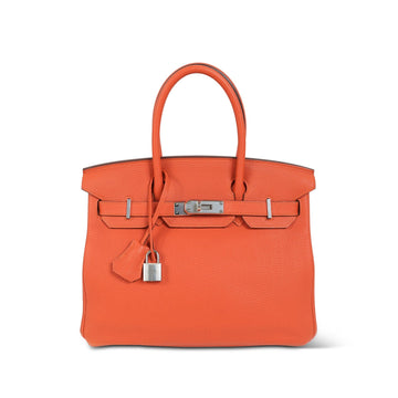 Birkin 30 Orange Feu Togo Palladium Plated T Stamp