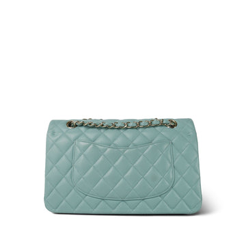 Tiffany Blue leather Quilted Classic Flap Medium Light Gold Hardware