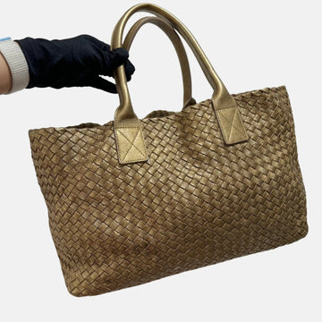 Bottega Veneta Cabat Medium Intreccio Leather Tote Bag Gold
