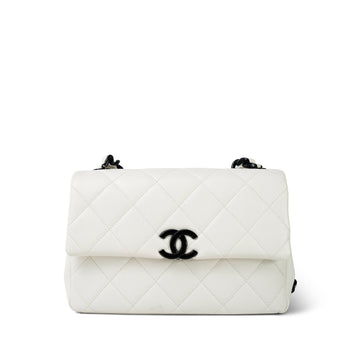 White leather Quilted My Everything Flap Black Hardware