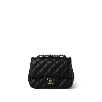 21P Black leather Quilted Mini Square Flap LGHW