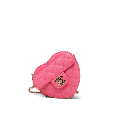22S CC In Love Pink leather Quilted Small (Clutch on Chain) Heart Bag LGHW