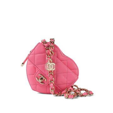 22S CC In Love Heart Zipped Pink leather Quilted Belt Bag LGHW
