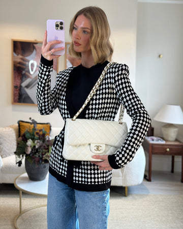 Chanel White Jumbo Classic Double Flap Bag in Shiny Leather Leather with Champagne Gold Hardware RRP £9,240