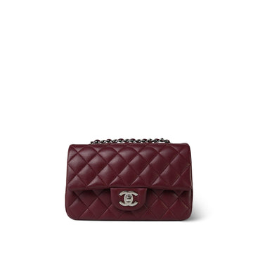 Burgundy leather Quilted Mini Rectangular Flap Silver Hardware