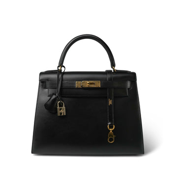 Kelly 28 Sellier Black Box leather  U Circle Stamp