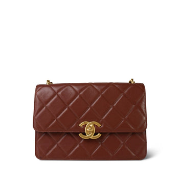 24A Brown leather Quilted Large Single Flap Aged Gold Hardware