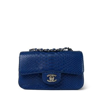 Blue Python Mini Rectangular Flap Silver Hardware
