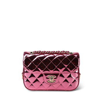 24C Shiny Pink leather Quilted Flap Bag & Coin Purse