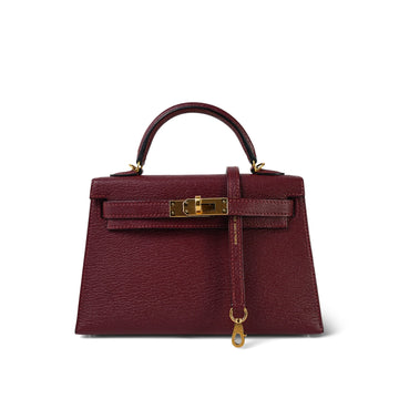 Mini Kelly Sellier Rouge H Chèvre Mysore  Y Stamp