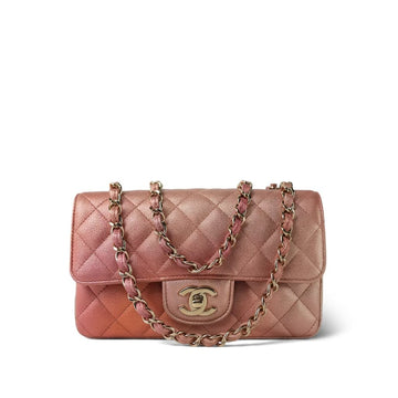 21S Metallic Rose Gold Grained leather Quilted Mini Rectangular Flap LGHW