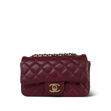 Burgundy leather Quilted Extra Mini Rectangular Flap Light Gold Hardware