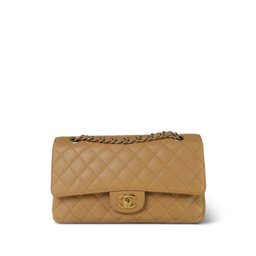 Beige leather Quilted Classic Flap Medium 24K