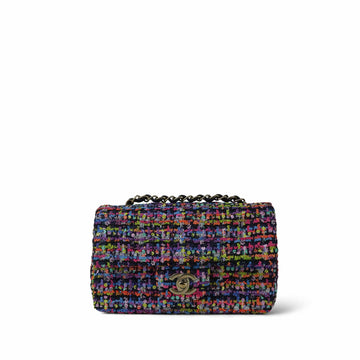 24S Multicolor Sequin Tweed Quilted Rectangular Mini Flap Light Gold Hardware