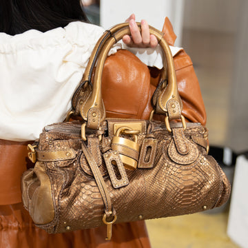 Chloé Paddington Hobo Snake Metallic Bronze Brown Gold Python Skin Leather Shoulder Bag