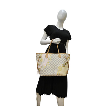 LOUIS VUITTON Neverfull Nautical MM Damier Azur Tote Shoulder Bag White