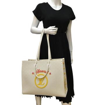 LOUIS VUITTON Hawaii Onthego GM Monogram Tuffetage Tote Shoulder Bag Off White