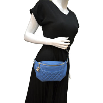 CHANEL Bi Classic Quilted Leather Leather Waist Bag Blue