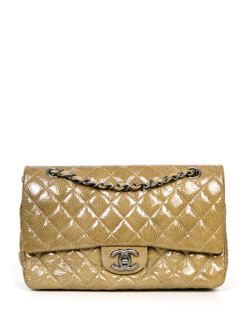 Chanel Beige Crumpled  Quilted Double Flap 10" Classic Bag