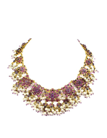 Rare Chanel Vintage 90s Purple Gripoix & Faux Pearl Statement Necklace