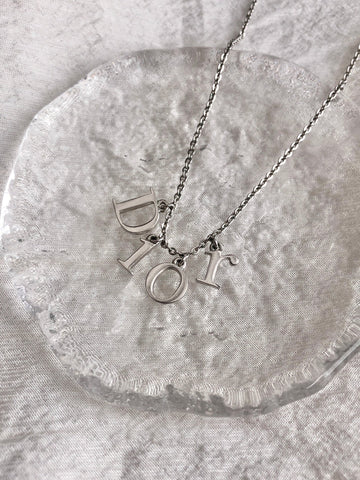 Christian Dior Logo Motif Necklace Silver Vintage 4vs2mn