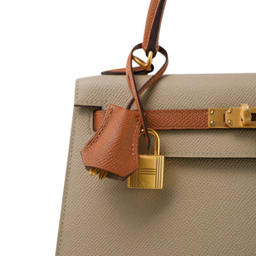 Kelly Sellier 25 Bi-Color Horseshoe (HSS) Trench/Gold Veau leather  Y Stamp