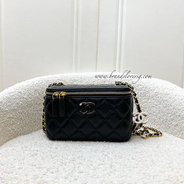 Chanel 24A CC Logo Adjustable Chain Vanity in Black Shiny Lambskin and AGHW