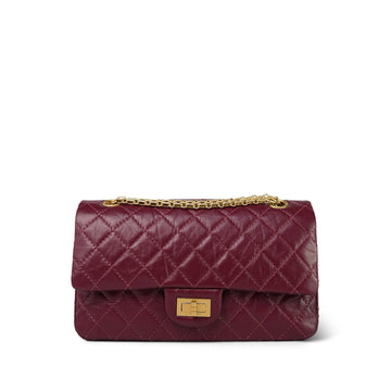 Burgundy Crumpled leather Quilted Reissue 2.55 Aged Gold Hardware 225