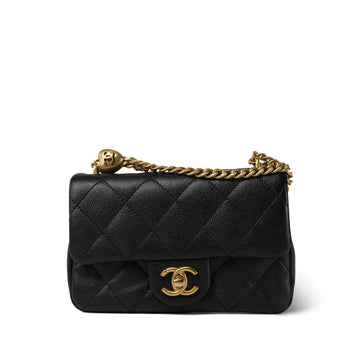 Black leather Quilted Mini Sweetheart Single Flap Bag Aged GHW