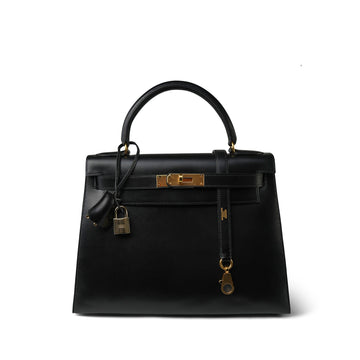 Kelly 28 Sellier Black Box leather  U Circle Stamp