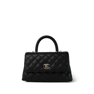 24P Black leather Quilted Coco Handle Small Light Gold Hardware
