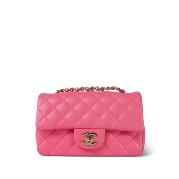 Pink leather Quilted Mini Rectangular Flap Light Gold Hardware