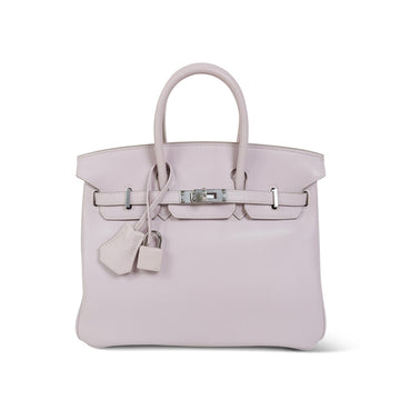 Birkin 25 Rose Dragée Veau leather Palladium Plated L Square Stamp