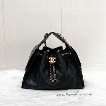 Chanel 25 Small Hobo Bag in Black Caviar and AGHW (Model: AS5293)