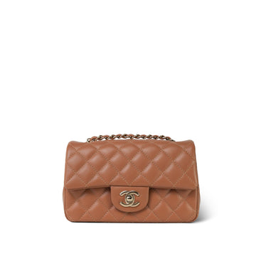22S Caramel leather Quilted Rectangular Mini Light Gold Hardware