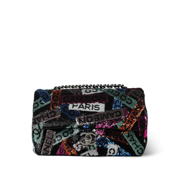 24C Multicolor Sequin Logo Quilted Rectangular Mini Flap Ruthenium Hardware