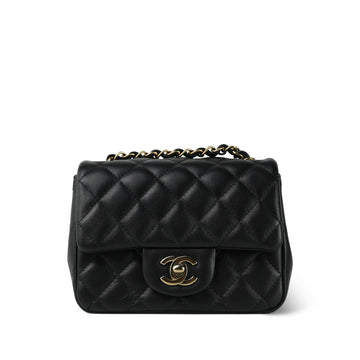 Black leather Quilted Mini Square Flap LGHW