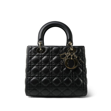 Black leather Cannage Lady Dior Medium