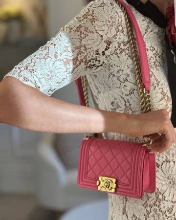 Chanel Punch Pink Mini Boy Bag in Leather Leather with Gold Hardware