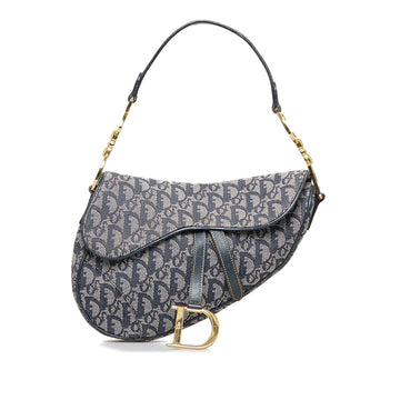 Dior Saddle Bag Blue Oblique Leather/canvas
