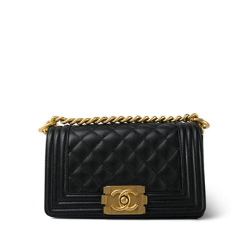 Black leather Quilted Boy Bag Small Aged Gold Hardware