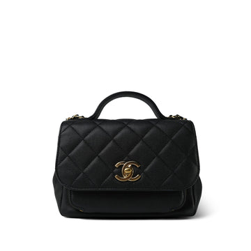 Black leather Quilted Business Affinity Flap Light Gold Hardware