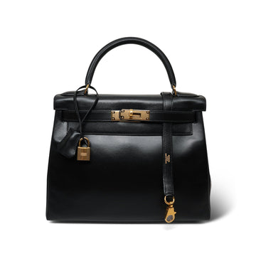 Kelly Retourne 28 Black Box leather  U Circle Stamp