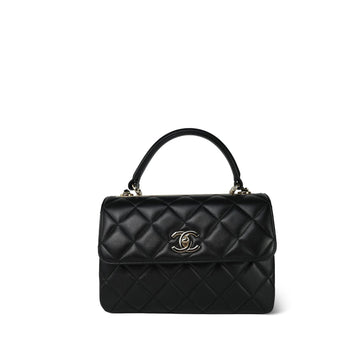 21S Black leather Quilted Small Trendy CC Light Gold Hardware