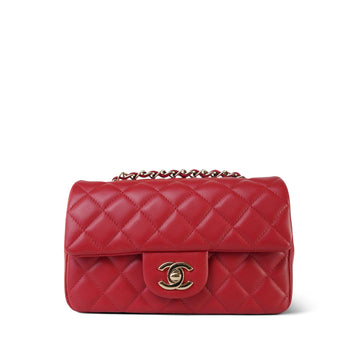 20S Red leather Quilted Mini Rectangular Flap Light Gold Hardware